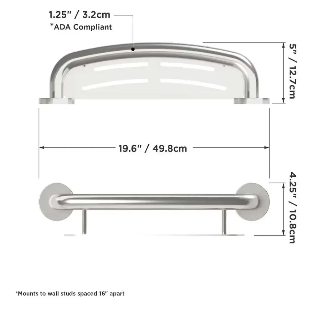 Corner Shower Shelf with Built-in Grab Bar – 2 in 1 Design